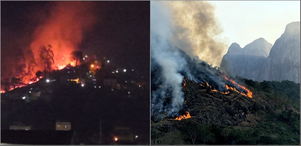 Nova Friburgo registra 10 focos de incêndios em apenas um dia; fogo chegou perto de casas nessa terça