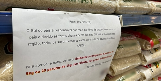 "Não há risco de faltar arroz", diz Asserj sobre consequências da chuva no RS; supermercados de Friburgo limitam venda
