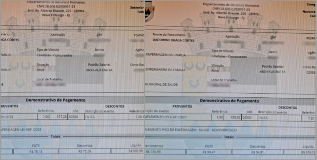 Contracheque emitido para pagamento de um funcionário 