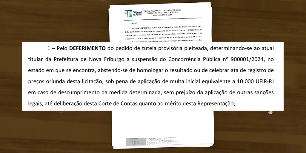 Decisão monocrática foi divulgada pelo Tribunal de Contas do Estado do Rio de Janeiro, após ocorrer a licitação