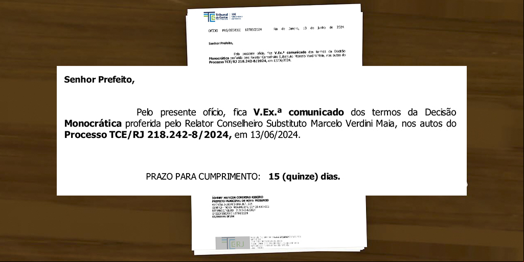Ofício emitido pelo TCE-RJ é destinado ao prefeito de Nova Friburgo, Johnny Maycon (PL)