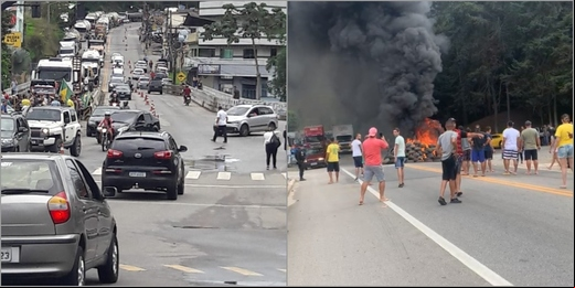 Manifestantes fazem bloqueio parcial da RJ-116, em Bom Jardim, e BR-116, em Teresópolis